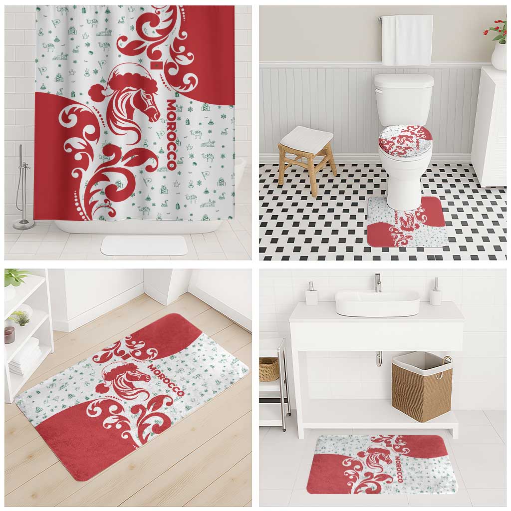Morocco Christmas Bathroom Set with Red Horse Santa Hat Arabesque Pattern and Holiday Icons Design - Wonder Print Shop