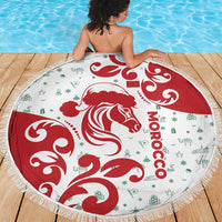 Morocco Christmas Beach Blanket with Red Horse Santa Hat Arabesque Pattern and Holiday Icons Design - Wonder Print Shop