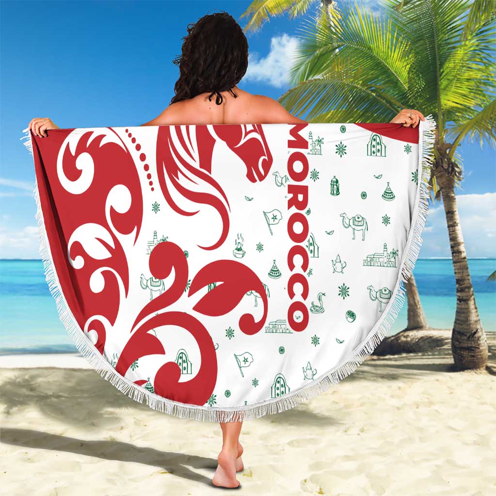 Morocco Christmas Beach Blanket with Red Horse Santa Hat Arabesque Pattern and Holiday Icons Design - Wonder Print Shop