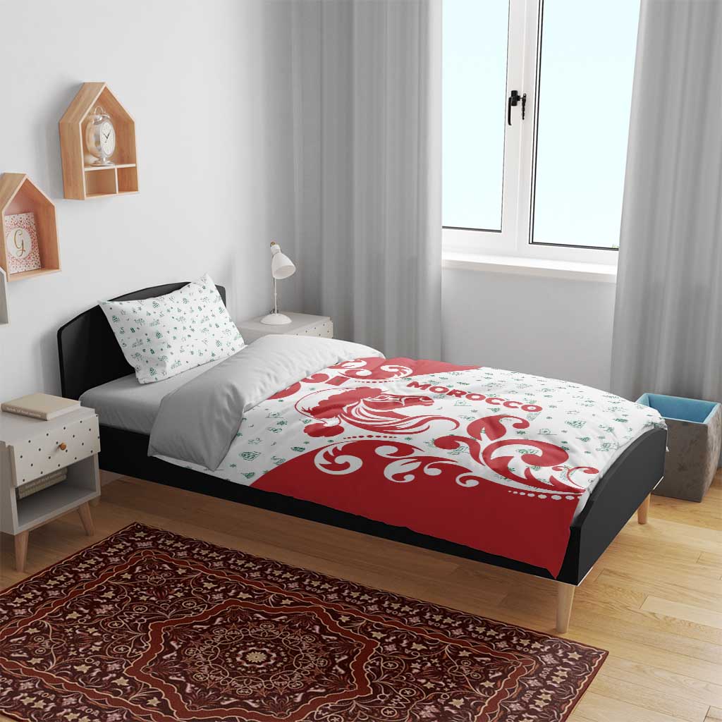 Morocco Christmas Bedding Set with Red Horse Santa Hat Arabesque Pattern and Holiday Icons Design - Wonder Print Shop