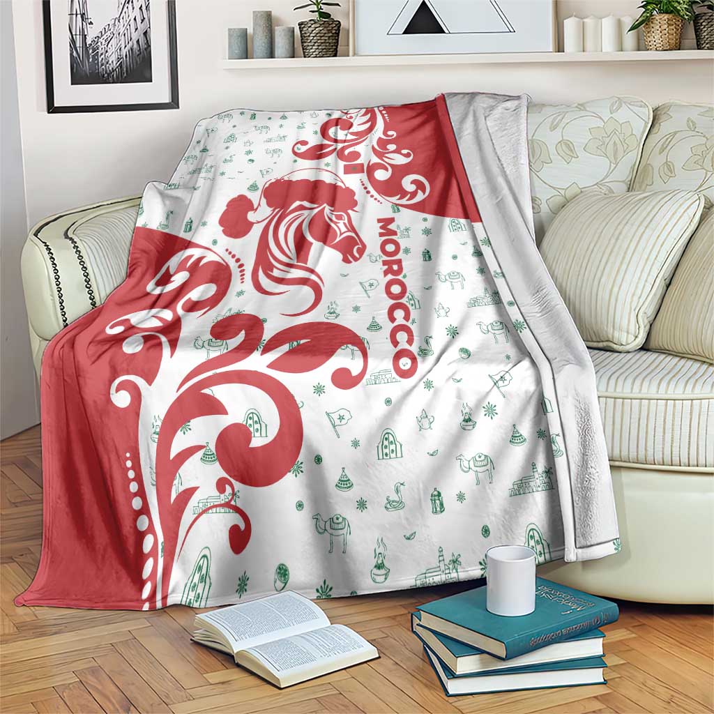 Morocco Christmas Blanket with Red Horse Santa Hat Arabesque Pattern and Holiday Icons Design - Wonder Print Shop