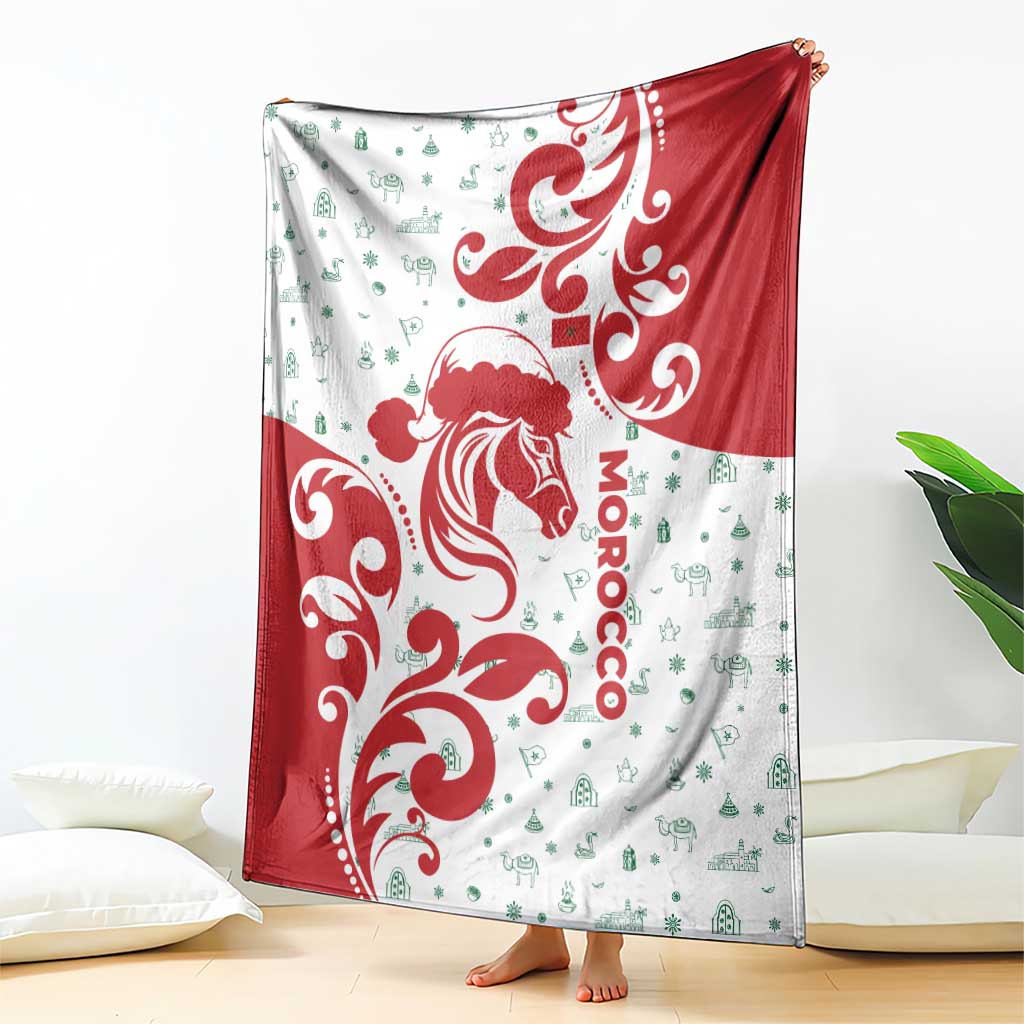 Morocco Christmas Blanket with Red Horse Santa Hat Arabesque Pattern and Holiday Icons Design - Wonder Print Shop