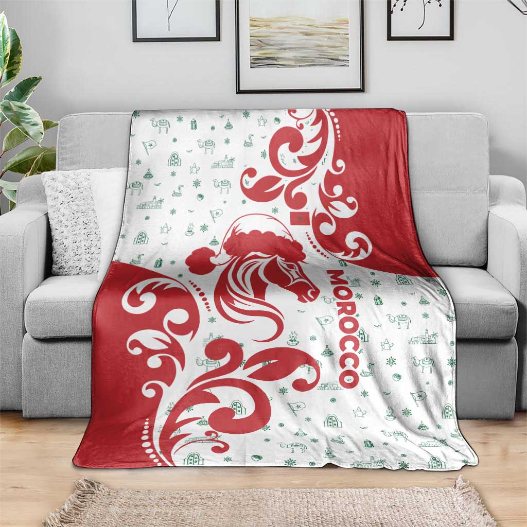 Morocco Christmas Blanket with Red Horse Santa Hat Arabesque Pattern and Holiday Icons Design - Wonder Print Shop