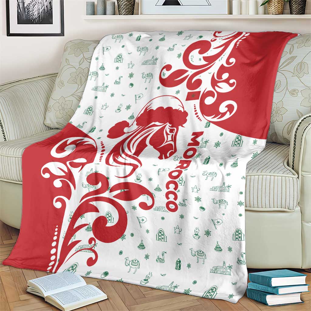 Morocco Christmas Blanket with Red Horse Santa Hat Arabesque Pattern and Holiday Icons Design - Wonder Print Shop