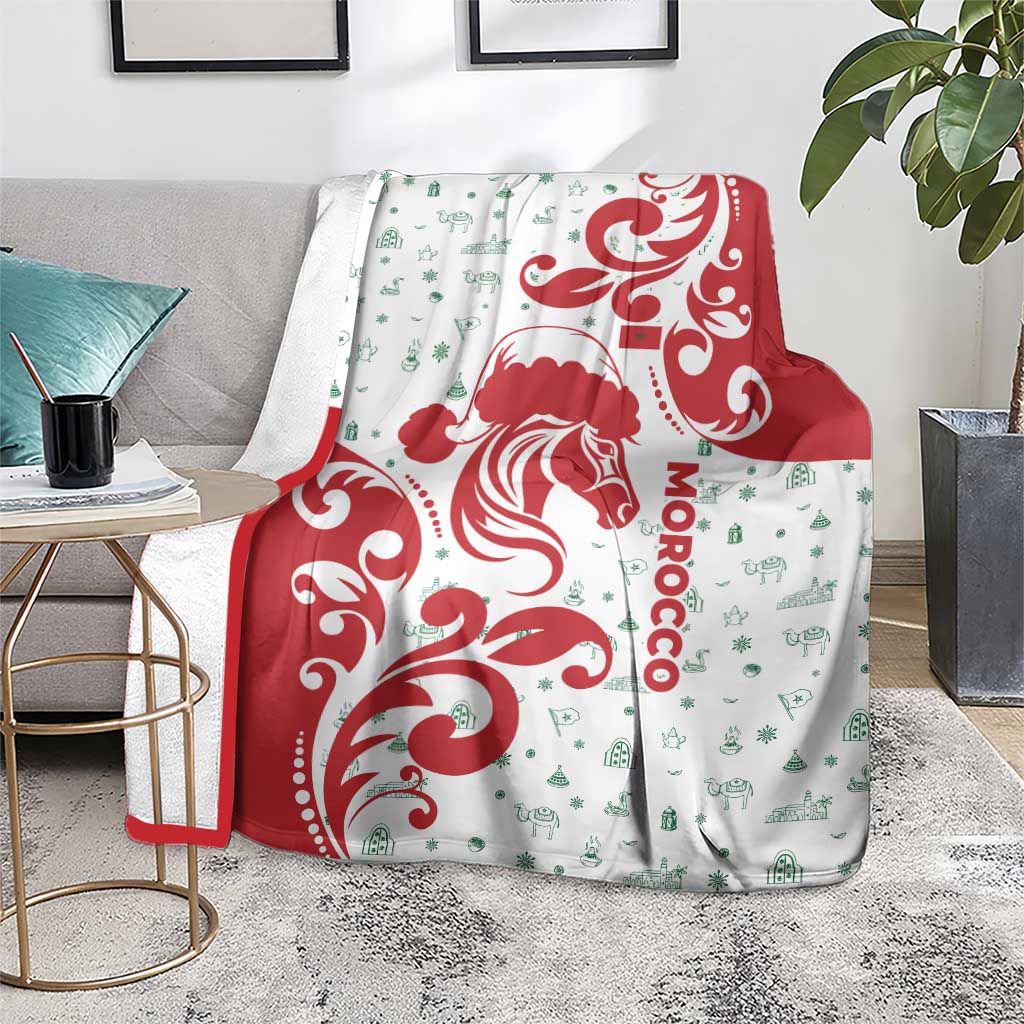 Morocco Christmas Blanket with Red Horse Santa Hat Arabesque Pattern and Holiday Icons Design - Wonder Print Shop