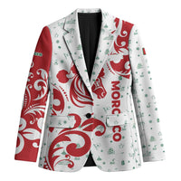 Morocco Christmas Blazer with Red Horse Santa Hat Arabesque Pattern and Holiday Icons Design - Wonder Print Shop