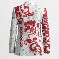 Morocco Christmas Blazer with Red Horse Santa Hat Arabesque Pattern and Holiday Icons Design - Wonder Print Shop