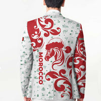 Morocco Christmas Blazer with Red Horse Santa Hat Arabesque Pattern and Holiday Icons Design - Wonder Print Shop