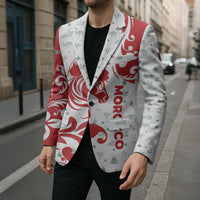 Morocco Christmas Blazer with Red Horse Santa Hat Arabesque Pattern and Holiday Icons Design - Wonder Print Shop