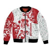 Morocco Christmas Bomber Jacket with Red Horse Santa Hat Arabesque Pattern and Holiday Icons Design - Wonder Print Shop