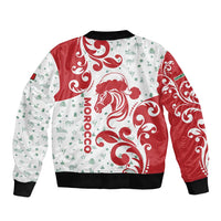 Morocco Christmas Bomber Jacket with Red Horse Santa Hat Arabesque Pattern and Holiday Icons Design - Wonder Print Shop