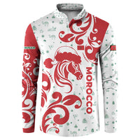 Morocco Christmas Button Sweatshirt with Red Horse Santa Hat Arabesque Pattern and Holiday Icons Design - Wonder Print Shop