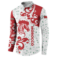 Morocco Christmas Button Sweatshirt with Red Horse Santa Hat Arabesque Pattern and Holiday Icons Design - Wonder Print Shop