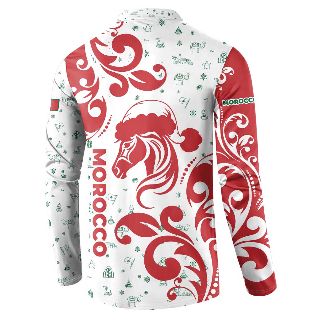 Morocco Christmas Button Sweatshirt with Red Horse Santa Hat Arabesque Pattern and Holiday Icons Design - Wonder Print Shop