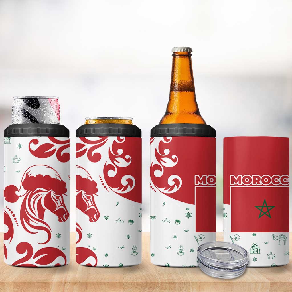 Morocco Christmas 4 in 1 Can Cooler Tumbler with Red Horse Santa Hat Arabesque Pattern and Holiday Icons Design - Wonder Print Shop