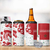 Morocco Christmas 4 in 1 Can Cooler Tumbler with Red Horse Santa Hat Arabesque Pattern and Holiday Icons Design - Wonder Print Shop