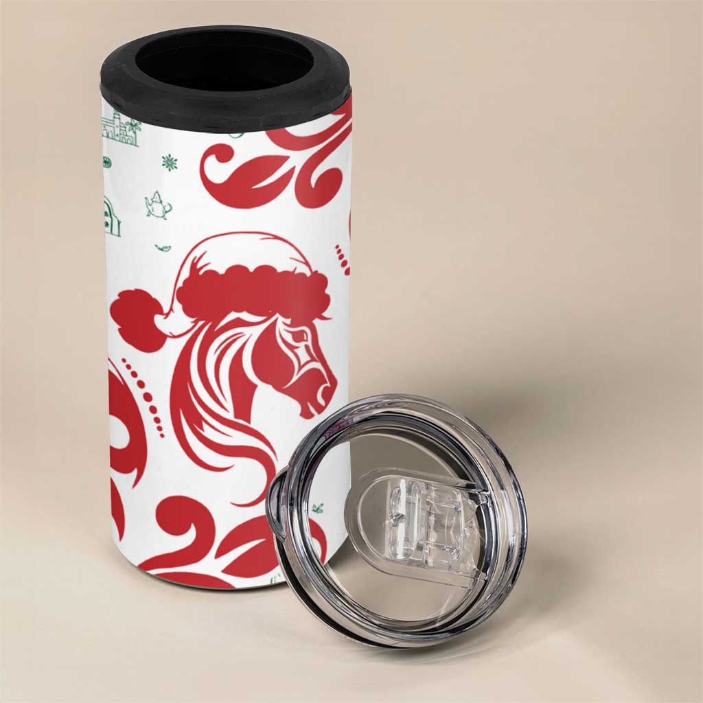 Morocco Christmas 4 in 1 Can Cooler Tumbler with Red Horse Santa Hat Arabesque Pattern and Holiday Icons Design - Wonder Print Shop