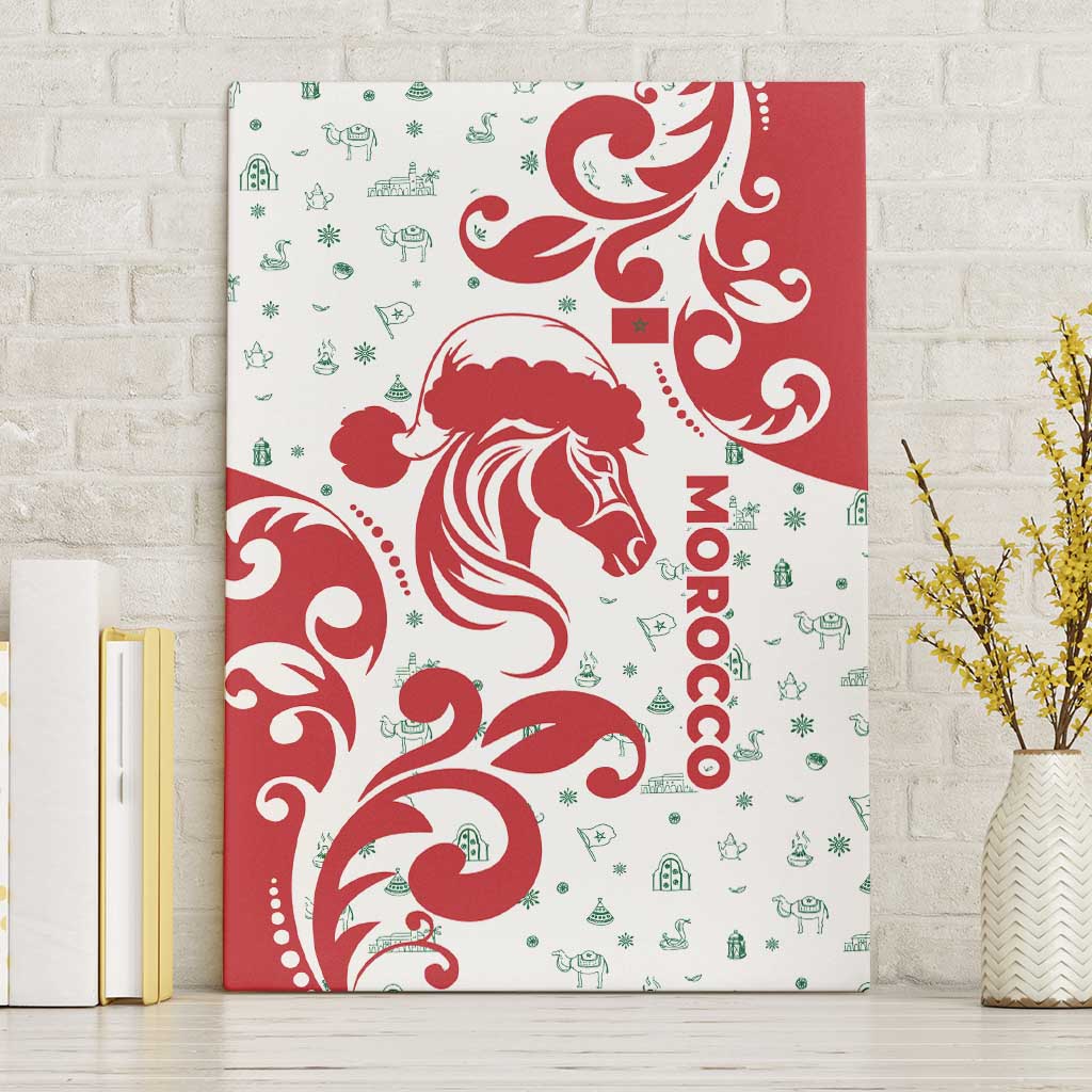 Morocco Christmas Canvas Wall Art with Red Horse Santa Hat Arabesque Pattern and Holiday Icons Design - Wonder Print Shop