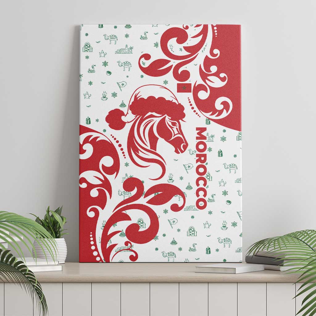 Morocco Christmas Canvas Wall Art with Red Horse Santa Hat Arabesque Pattern and Holiday Icons Design - Wonder Print Shop