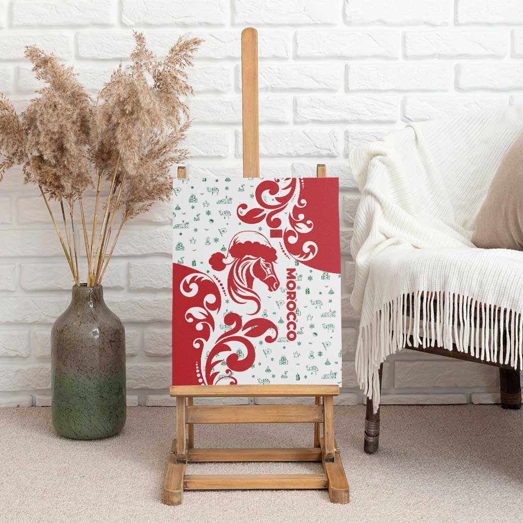 Morocco Christmas Canvas Wall Art with Red Horse Santa Hat Arabesque Pattern and Holiday Icons Design - Wonder Print Shop