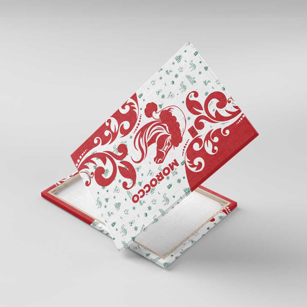 Morocco Christmas Canvas Wall Art with Red Horse Santa Hat Arabesque Pattern and Holiday Icons Design - Wonder Print Shop