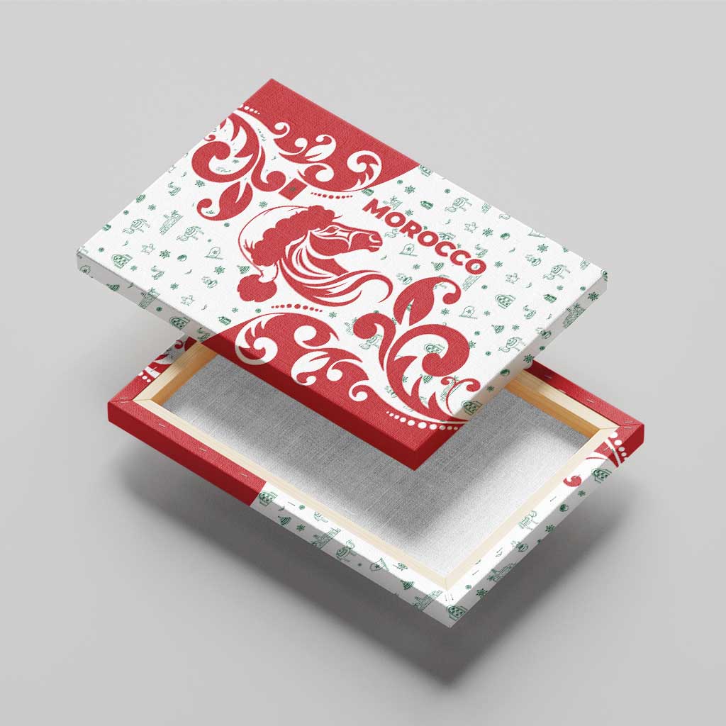 Morocco Christmas Canvas Wall Art with Red Horse Santa Hat Arabesque Pattern and Holiday Icons Design - Wonder Print Shop