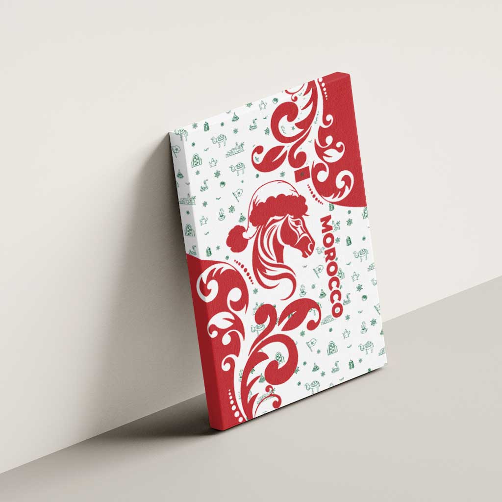 Morocco Christmas Canvas Wall Art with Red Horse Santa Hat Arabesque Pattern and Holiday Icons Design - Wonder Print Shop