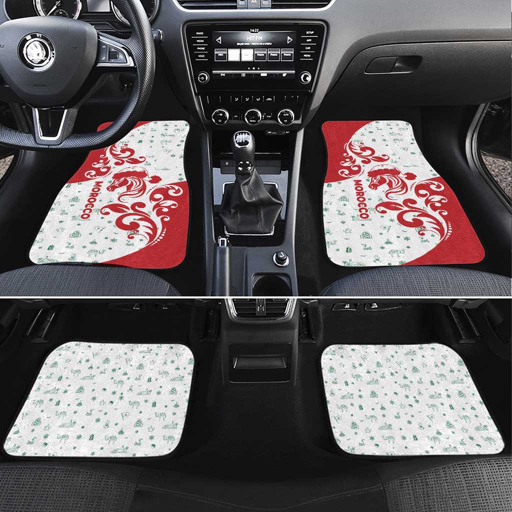 Morocco Christmas Car Mats with Red Horse Santa Hat Arabesque Pattern and Holiday Icons Design - Wonder Print Shop