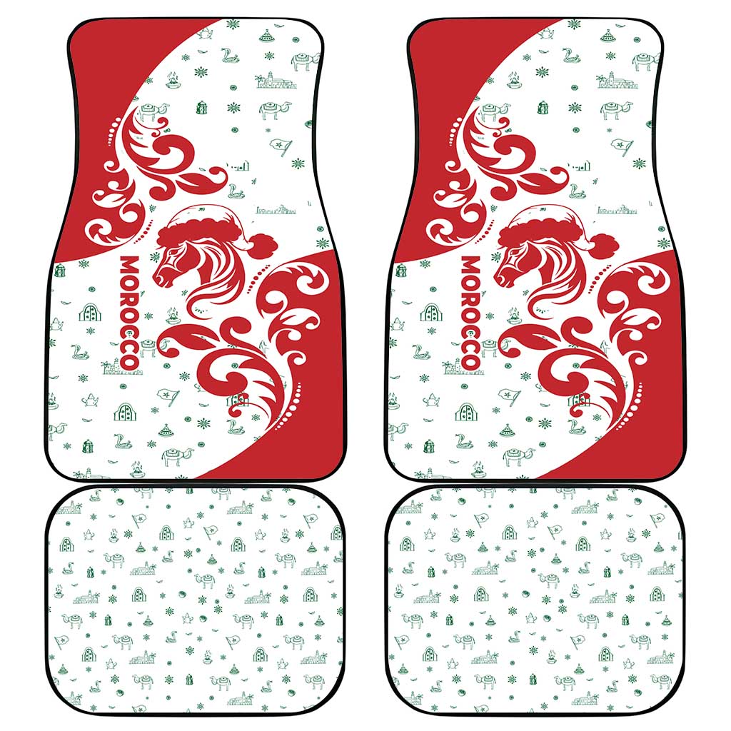 Morocco Christmas Car Mats with Red Horse Santa Hat Arabesque Pattern and Holiday Icons Design - Wonder Print Shop