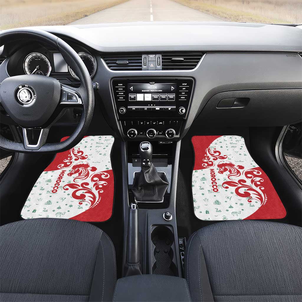 Morocco Christmas Car Mats with Red Horse Santa Hat Arabesque Pattern and Holiday Icons Design - Wonder Print Shop