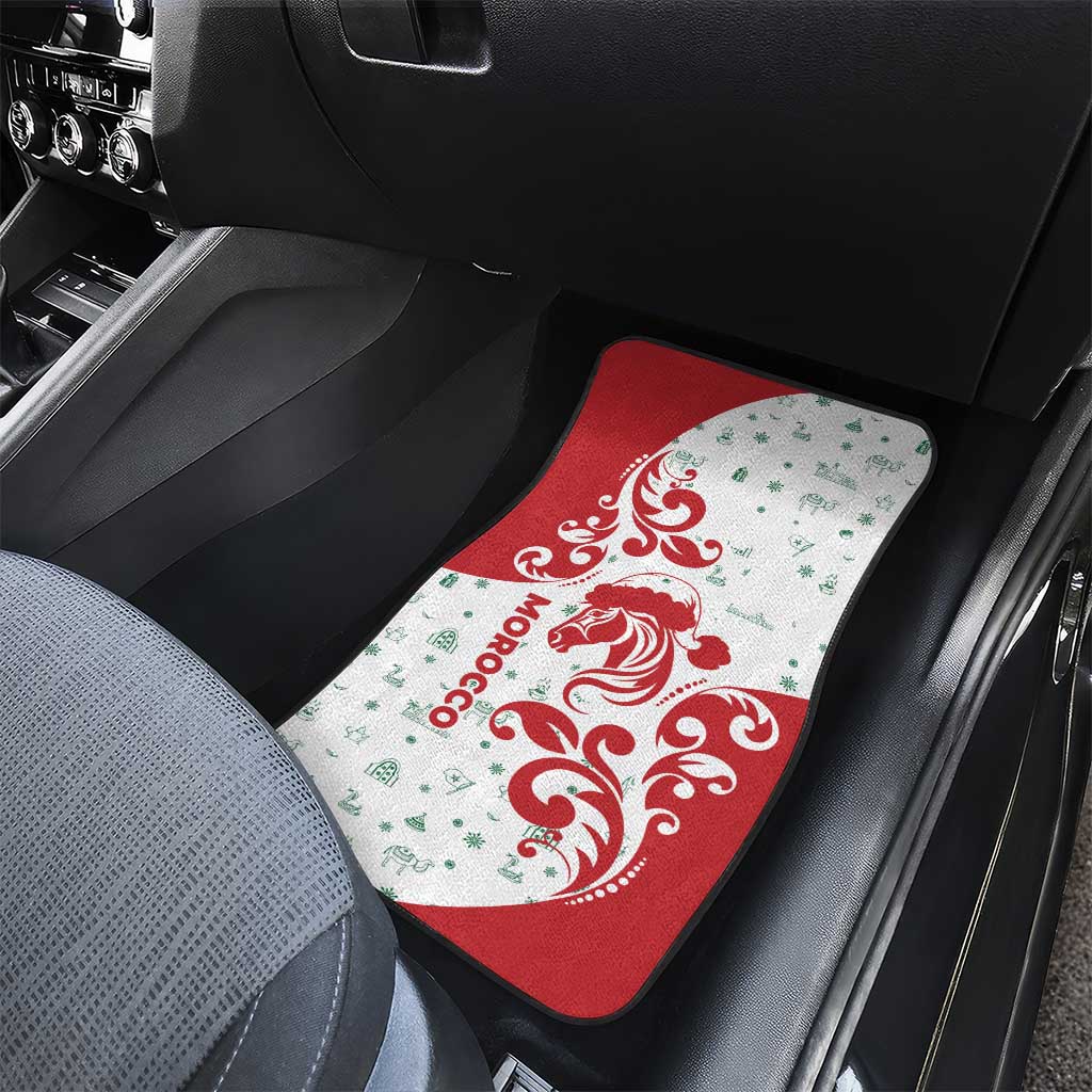 Morocco Christmas Car Mats with Red Horse Santa Hat Arabesque Pattern and Holiday Icons Design - Wonder Print Shop