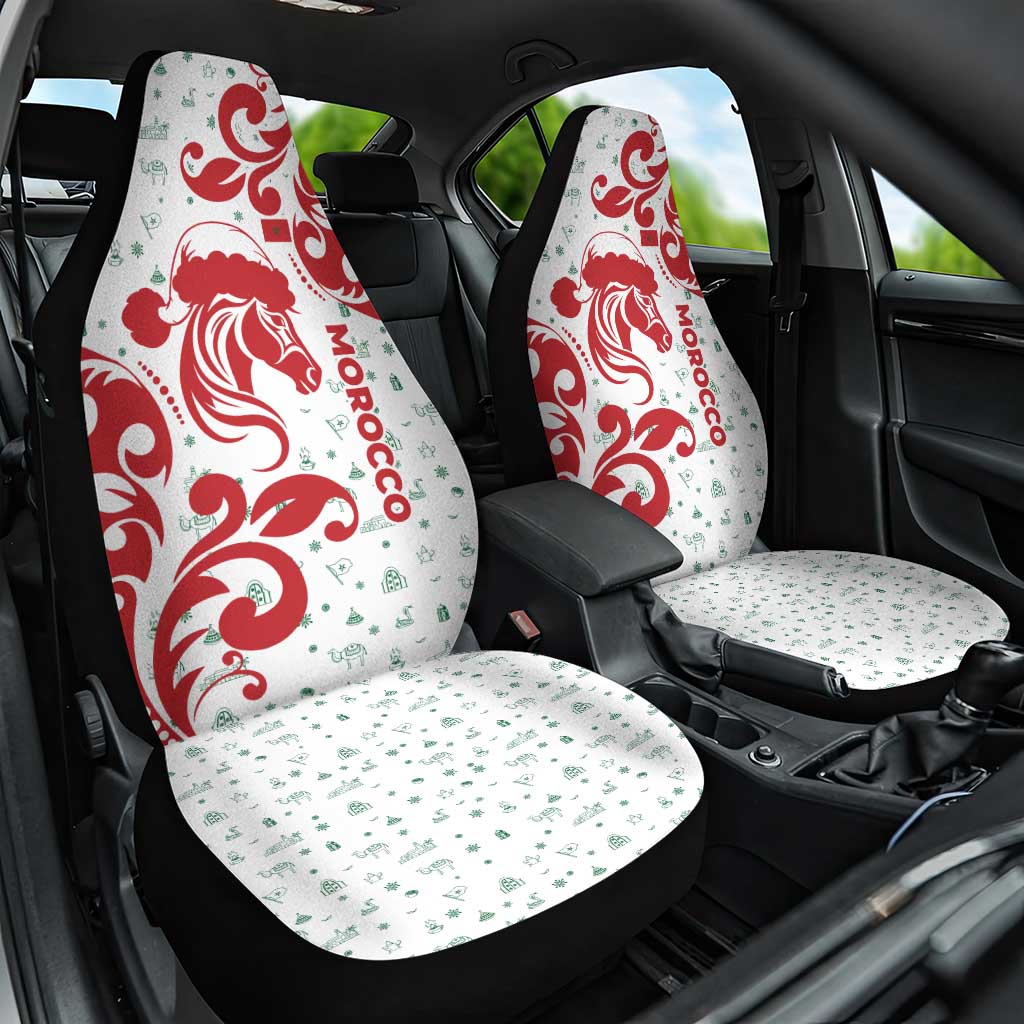 Morocco Christmas Car Seat Cover with Red Horse Santa Hat Arabesque Pattern and Holiday Icons Design - Wonder Print Shop