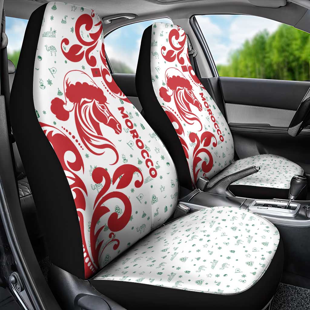 Morocco Christmas Car Seat Cover with Red Horse Santa Hat Arabesque Pattern and Holiday Icons Design - Wonder Print Shop