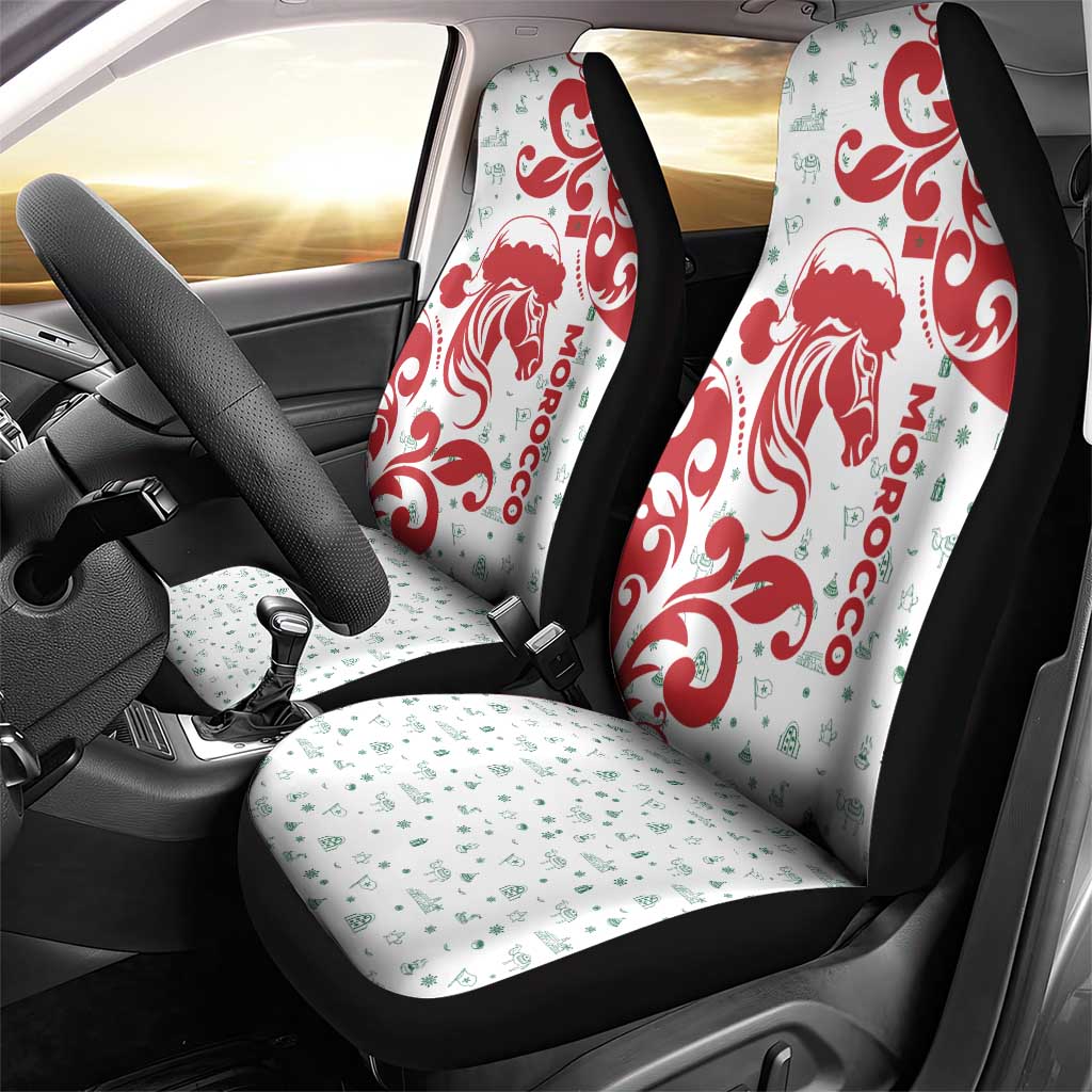 Morocco Christmas Car Seat Cover with Red Horse Santa Hat Arabesque Pattern and Holiday Icons Design - Wonder Print Shop