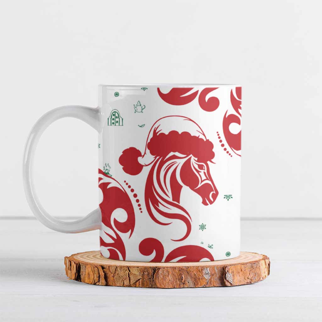 Morocco Christmas Ceramic Mug with Red Horse Santa Hat Arabesque Pattern and Holiday Icons Design - Wonder Print Shop