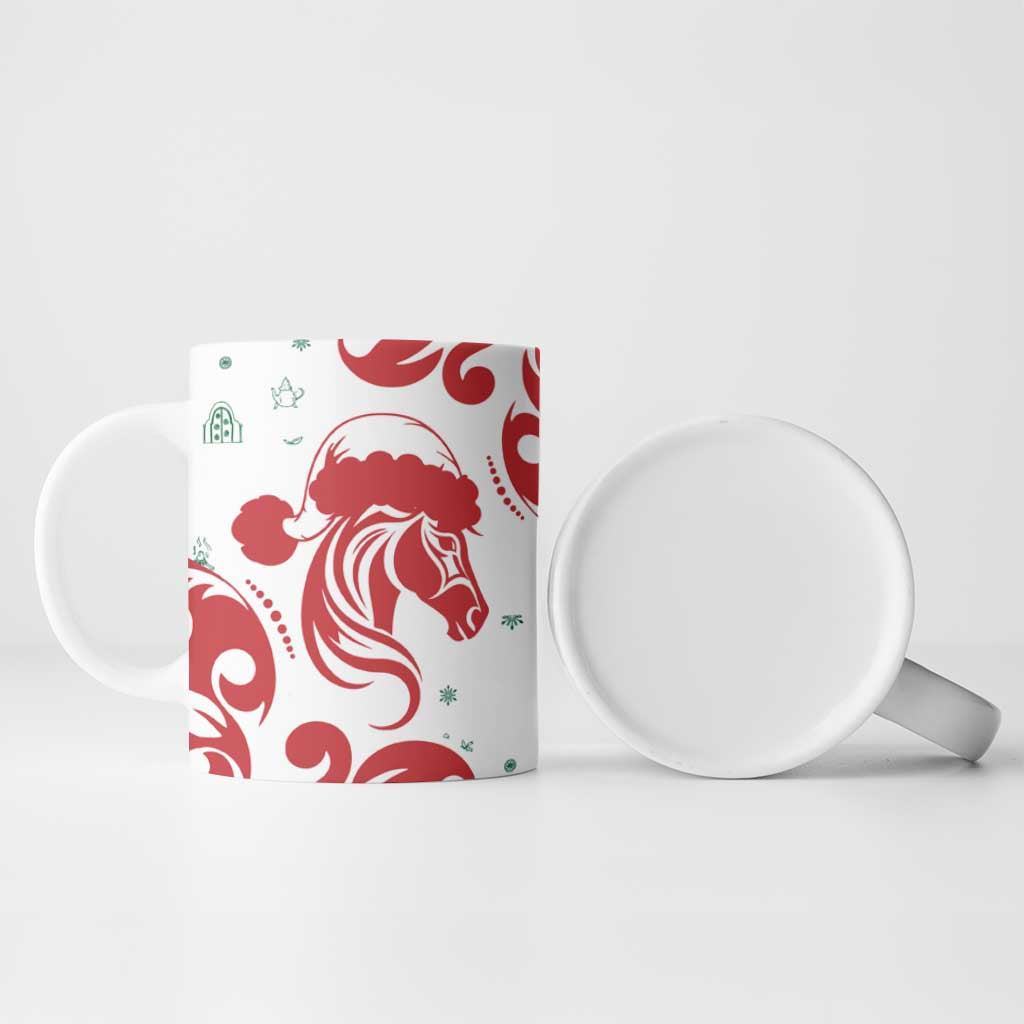 Morocco Christmas Ceramic Mug with Red Horse Santa Hat Arabesque Pattern and Holiday Icons Design - Wonder Print Shop