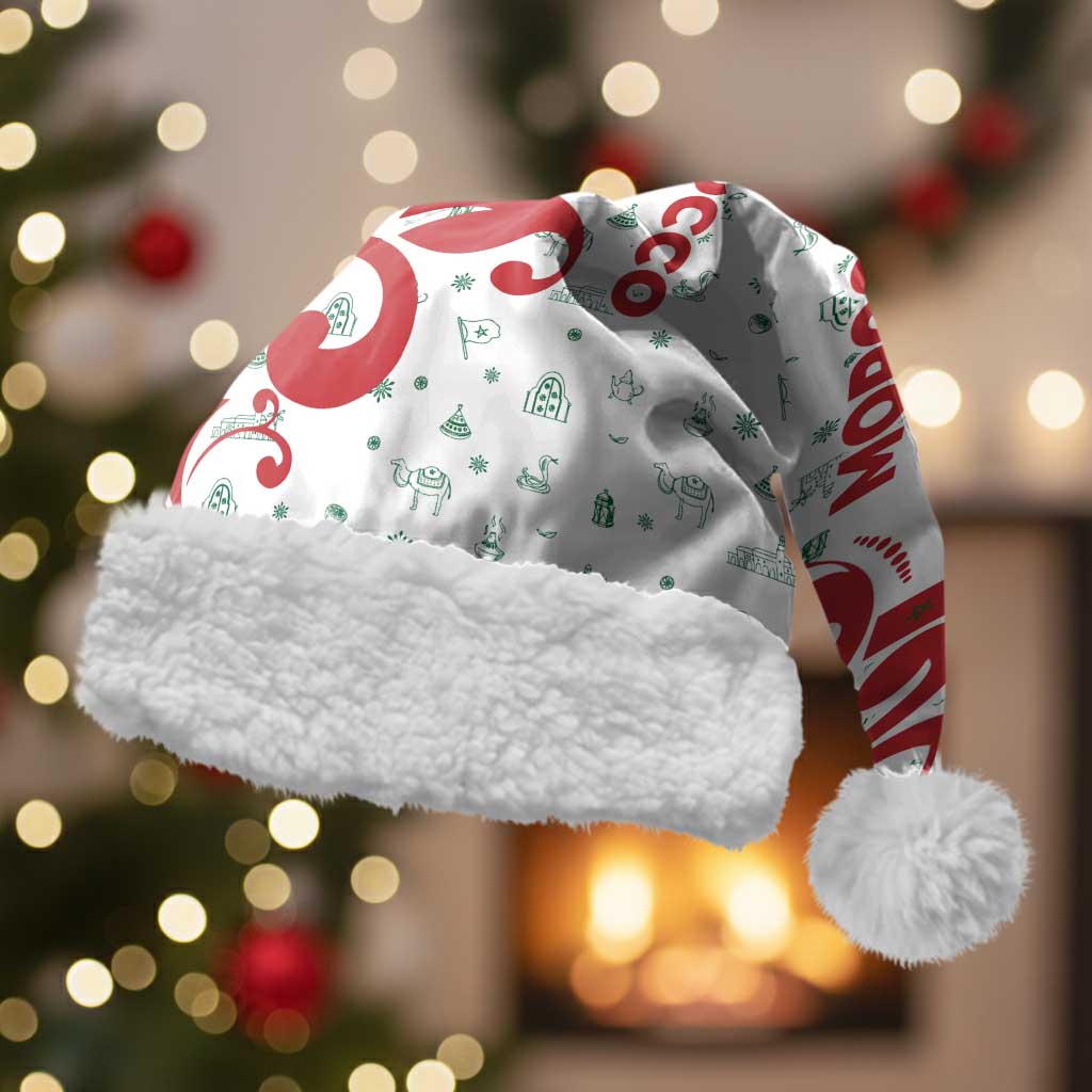 Morocco Christmas Santa Hat with Red Horse Santa Hat Arabesque Pattern and Holiday Icons Design - Wonder Print Shop