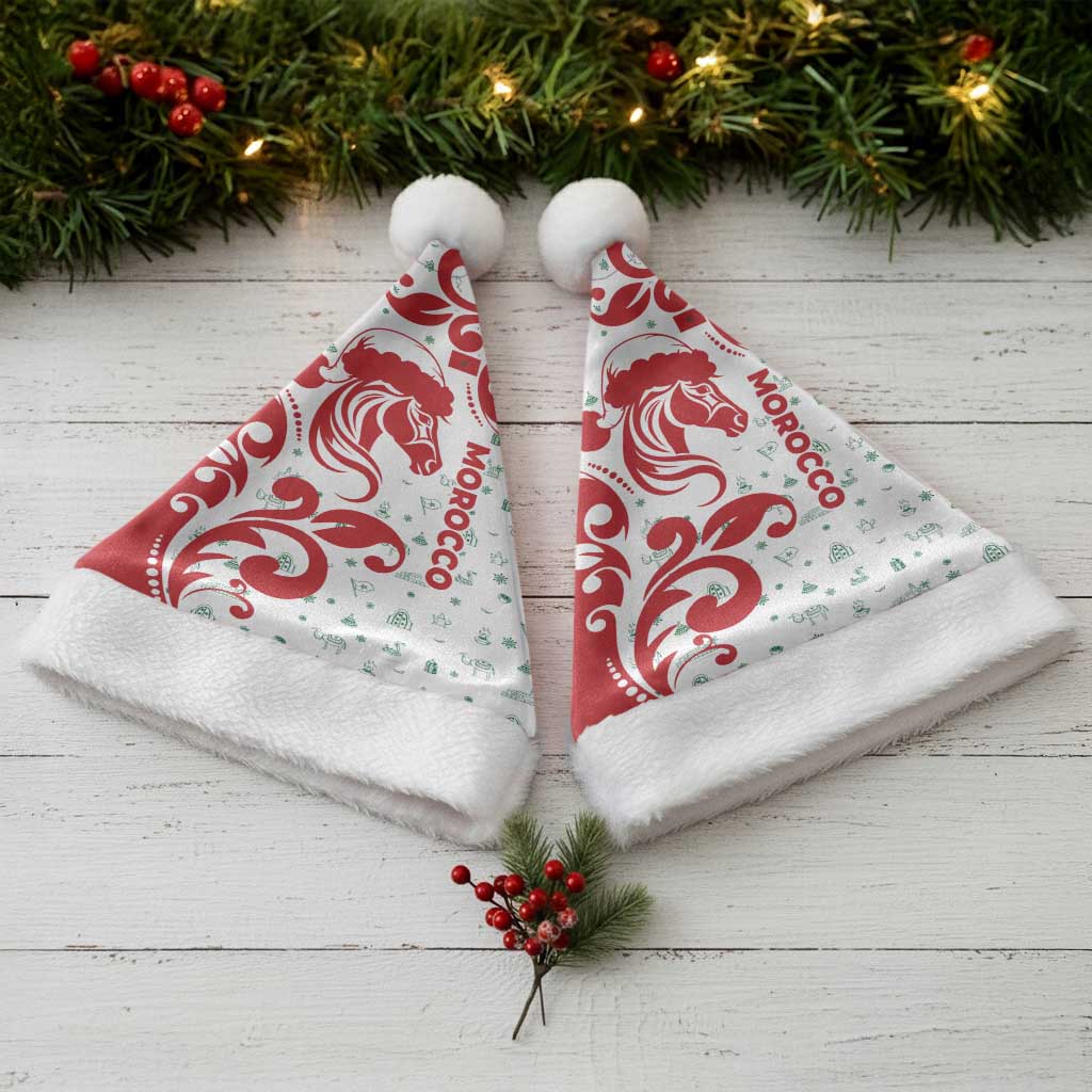 Morocco Christmas Santa Hat with Red Horse Santa Hat Arabesque Pattern and Holiday Icons Design - Wonder Print Shop