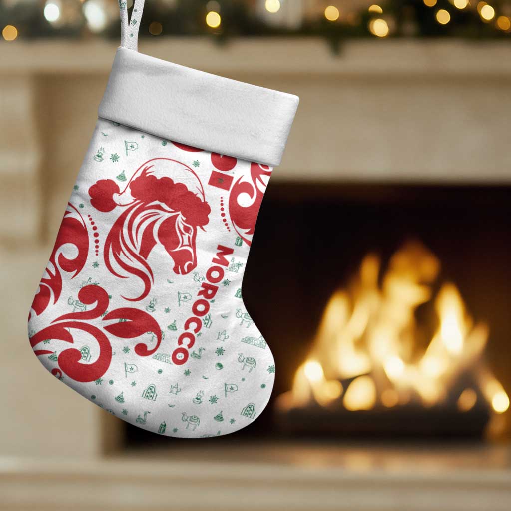 Morocco Christmas Stocking with Red Horse Santa Hat Arabesque Pattern and Holiday Icons Design - Wonder Print Shop