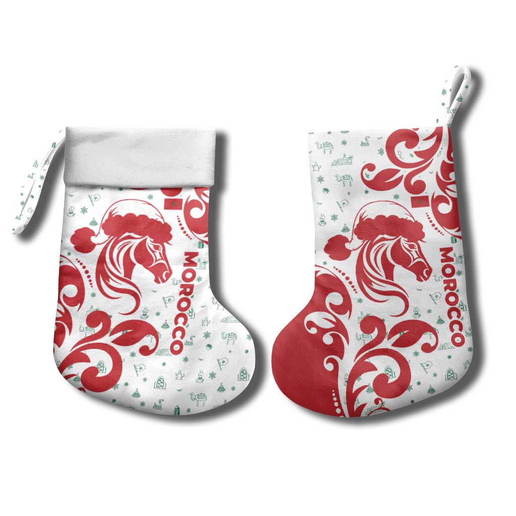 Morocco Christmas Stocking with Red Horse Santa Hat Arabesque Pattern and Holiday Icons Design - Wonder Print Shop