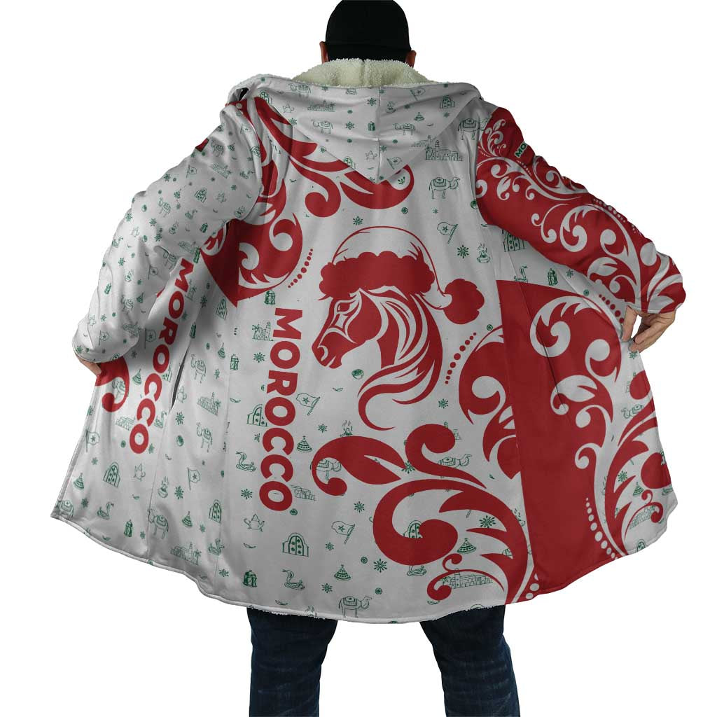Morocco Christmas Cloak with Red Horse Santa Hat Arabesque Pattern and Holiday Icons Design - Wonder Print Shop