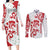 Morocco Christmas Couples Matching Long Sleeve Bodycon Dress and Long Sleeve Button Shirt with Red Horse Santa Hat Arabesque Pattern and Holiday Icons Design - Wonder Print Shop