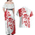 Morocco Christmas Couples Matching Off Shoulder Maxi Dress and Hawaiian Shirt with Red Horse Santa Hat Arabesque Pattern and Holiday Icons Design - Wonder Print Shop