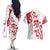 Morocco Christmas Couples Matching Off The Shoulder Long Sleeve Dress and Hawaiian Shirt with Red Horse Santa Hat Arabesque Pattern and Holiday Icons Design - Wonder Print Shop