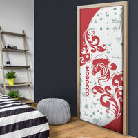 Morocco Christmas Door Cover with Red Horse Santa Hat Arabesque Pattern and Holiday Icons Design - Wonder Print Shop