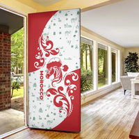 Morocco Christmas Door Cover with Red Horse Santa Hat Arabesque Pattern and Holiday Icons Design - Wonder Print Shop