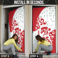 Morocco Christmas Door Cover with Red Horse Santa Hat Arabesque Pattern and Holiday Icons Design - Wonder Print Shop