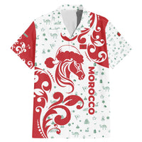 Morocco Christmas Family Matching Mermaid Dress and Hawaiian Shirt with Red Horse Santa Hat Arabesque Pattern and Holiday Icons Design - Wonder Print Shop