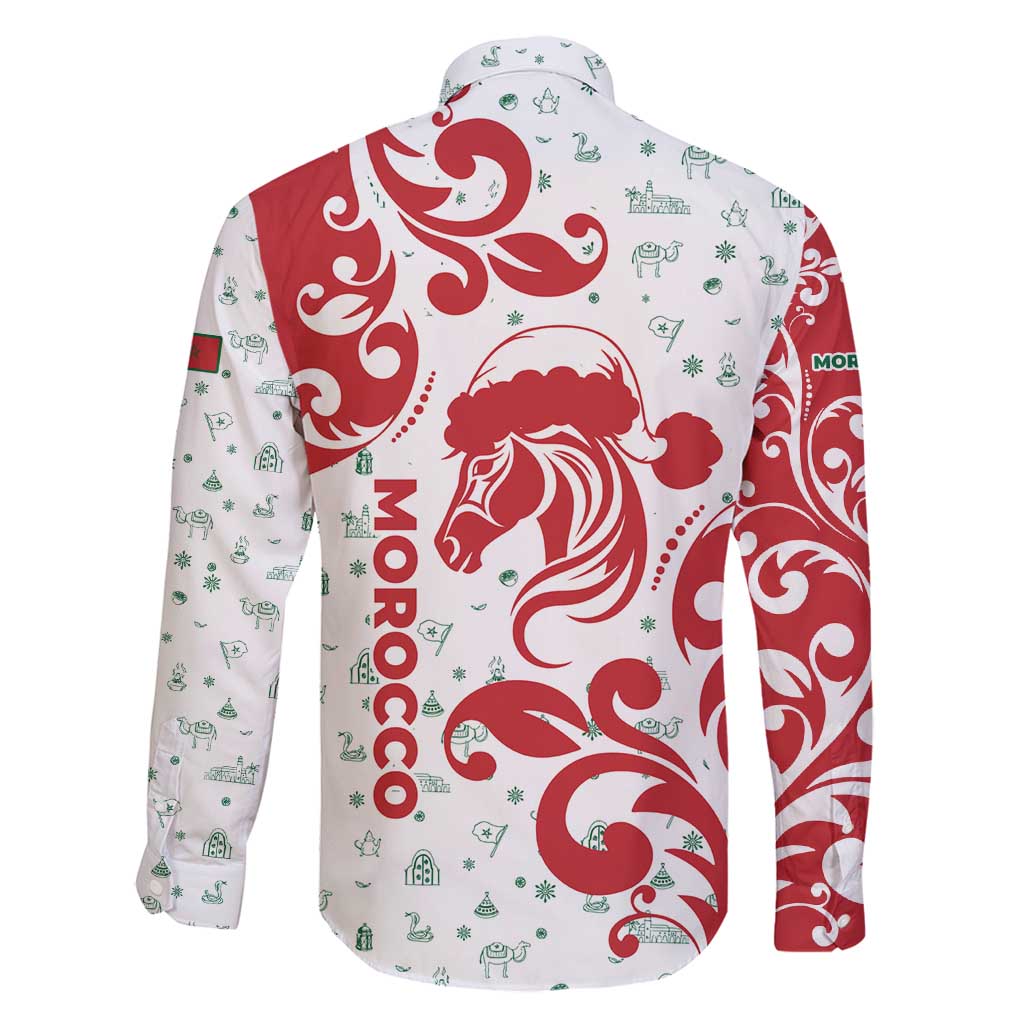 Morocco Christmas Family Matching Mermaid Dress and Hawaiian Shirt with Red Horse Santa Hat Arabesque Pattern and Holiday Icons Design - Wonder Print Shop