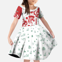 Morocco Christmas Family Matching Off The Shoulder Long Sleeve Dress and Hawaiian Shirt with Red Horse Santa Hat Arabesque Pattern and Holiday Icons Design - Wonder Print Shop